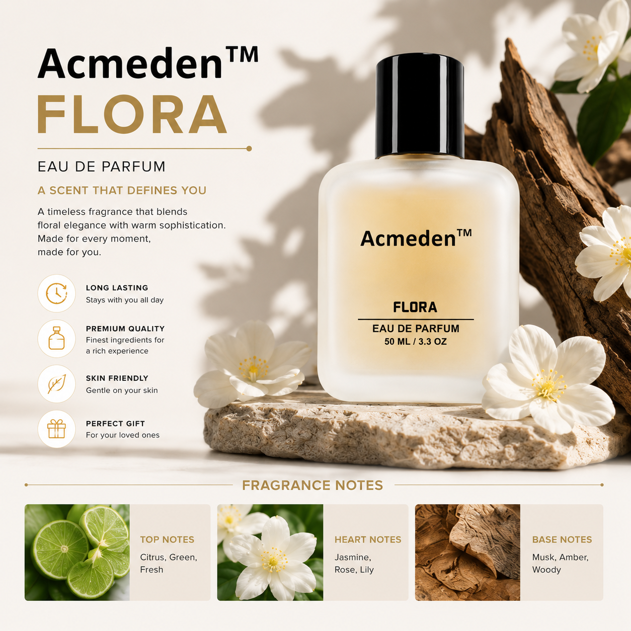 Acmeden Perfume Flora Long Lasting Unisex perfume Eau de Parfum - 50 ml (For Men & Women)
